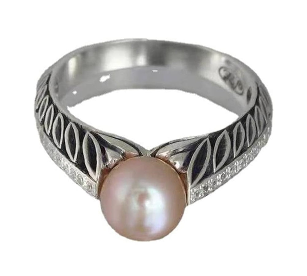 Vintage Pink Freshwater Pearl Antique Silver Ring