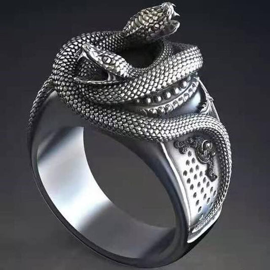 Men's Domineering Double Snake Head Silver Gothic Ring