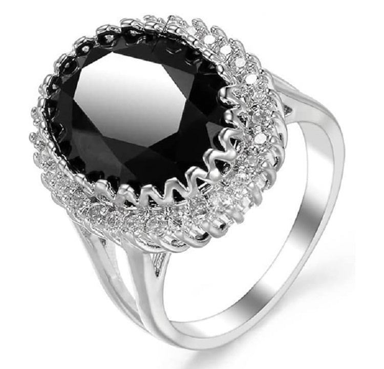 Huge 15mm Oval Black Onyx Silver Ring