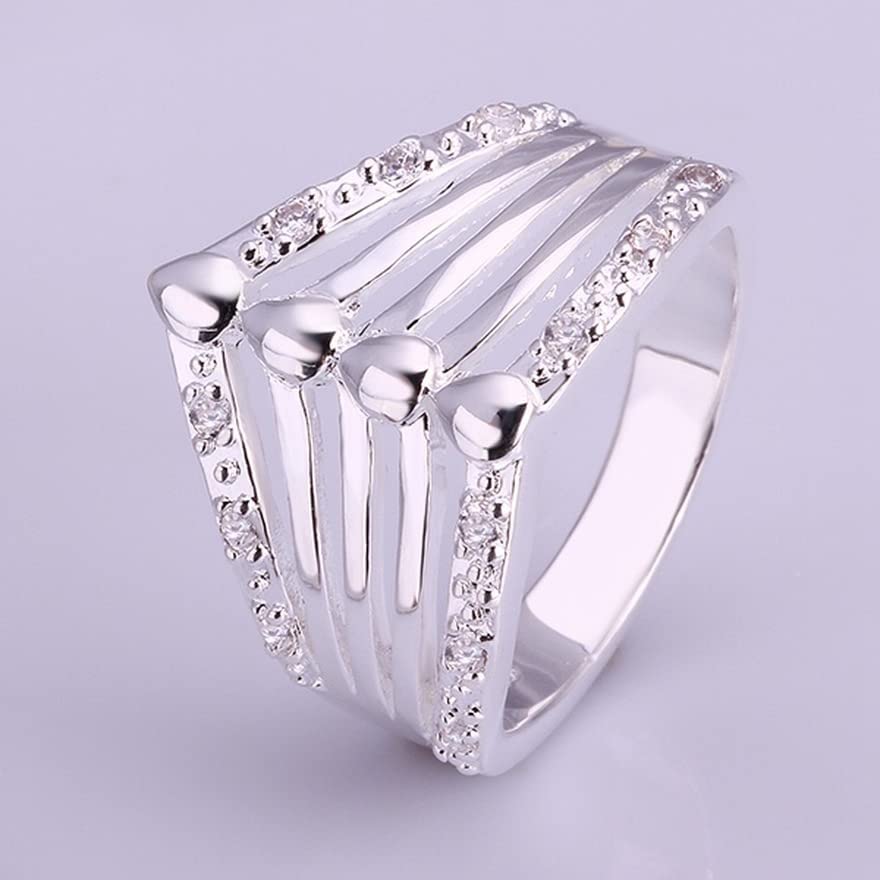 925 Sterling Silver Elegant Hollow Zircon Ring