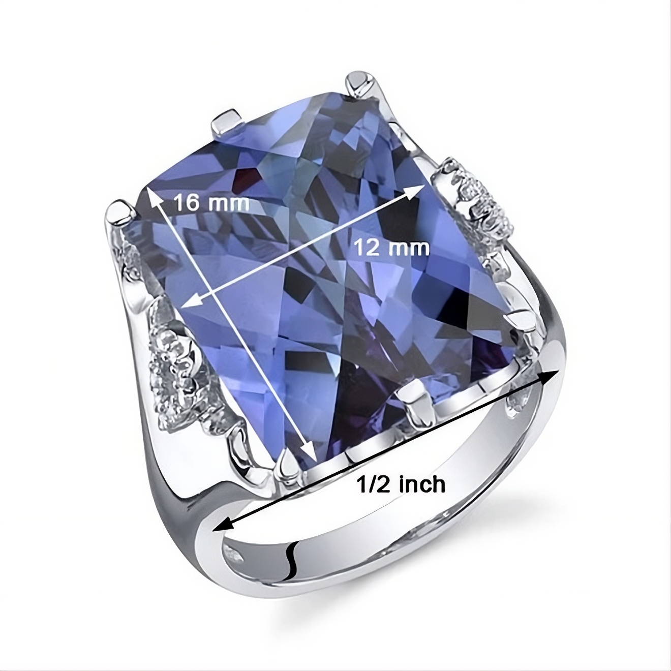 Blue Tanzanite Cushion Cut CZ Crystal Silver Ring for Women