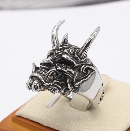 Men's Vintage Gothic Skull Prajna Mask Open Silver Ring