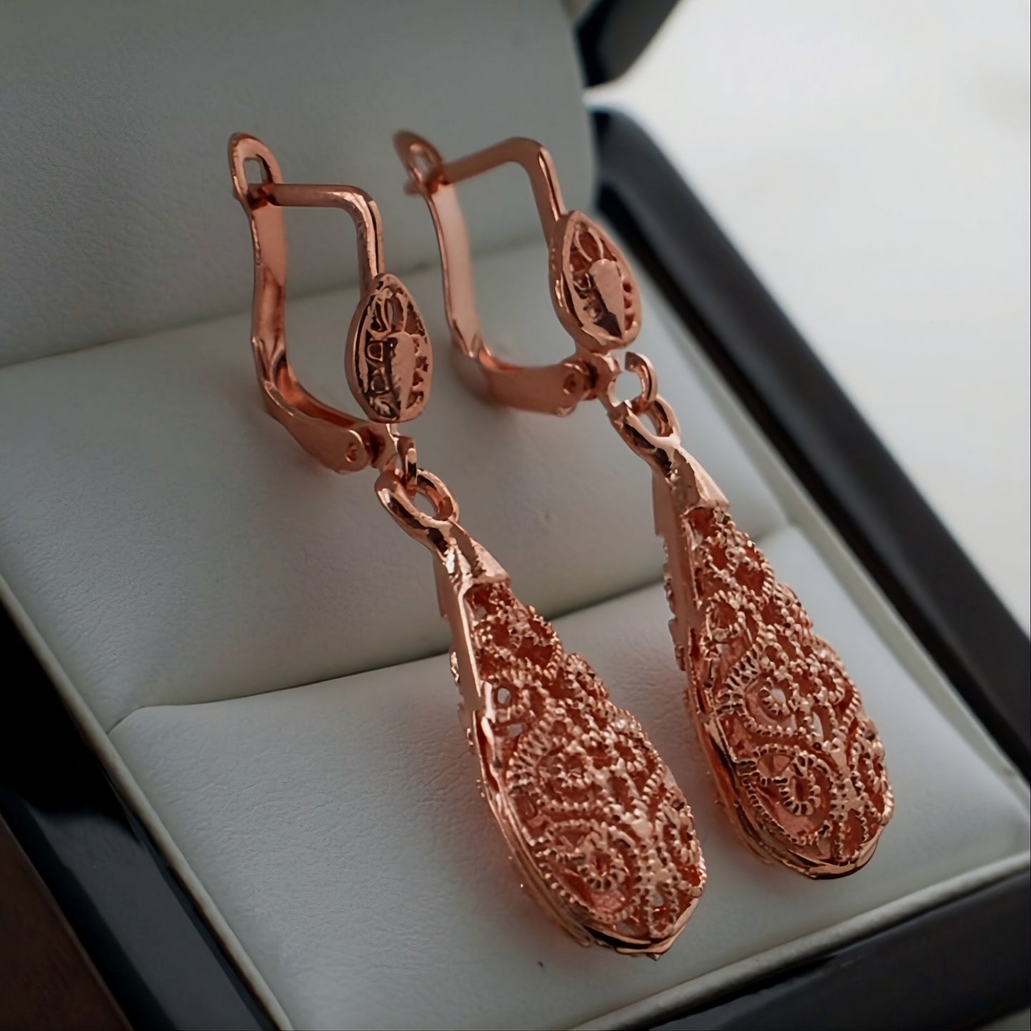 Hollow Teardrop Pear Rose Gold Earrings