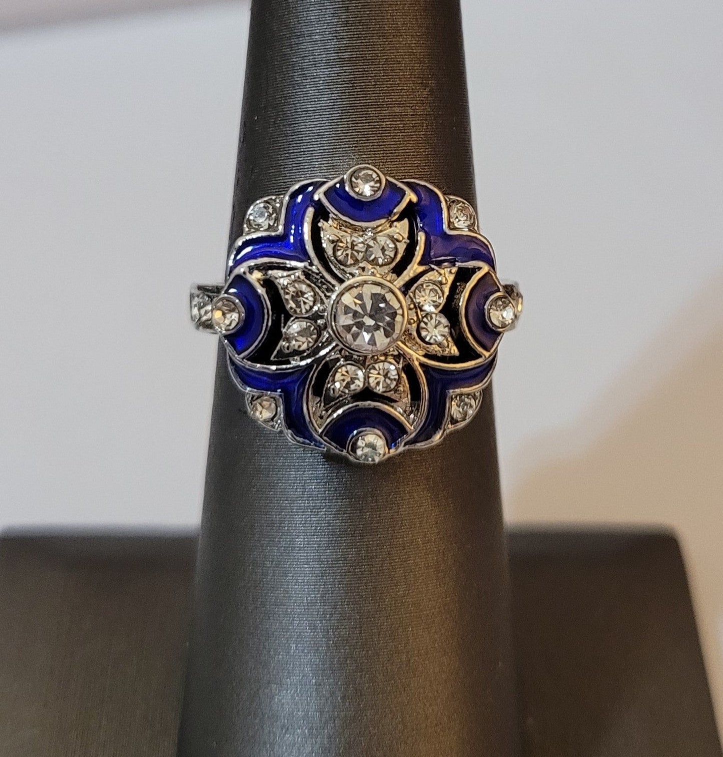 Vintage Blue Faux Sapphire 925 Silver Art Deco Ring