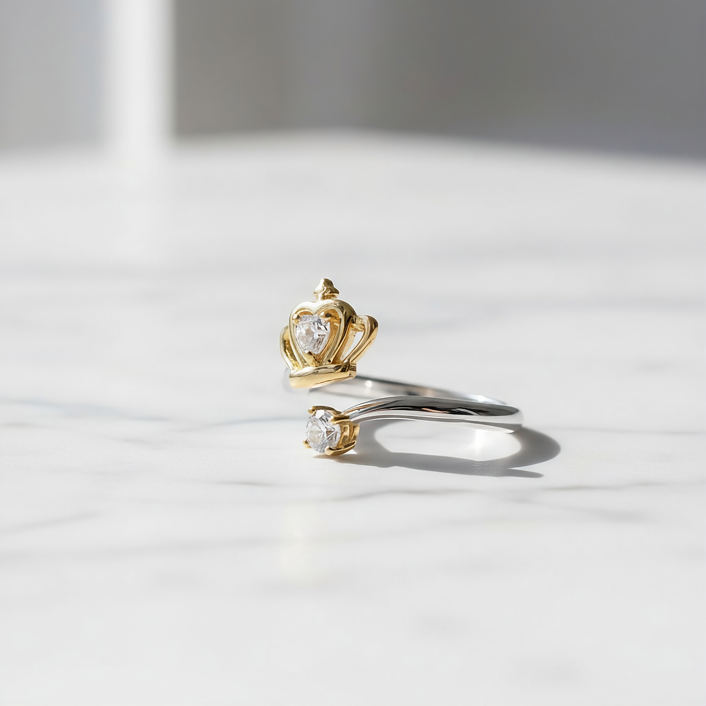 925 Sterling Silver Gold Queen Crown Open Ring