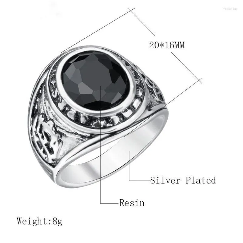 Men's Retro Black Agate Resin Antique Silver Ring