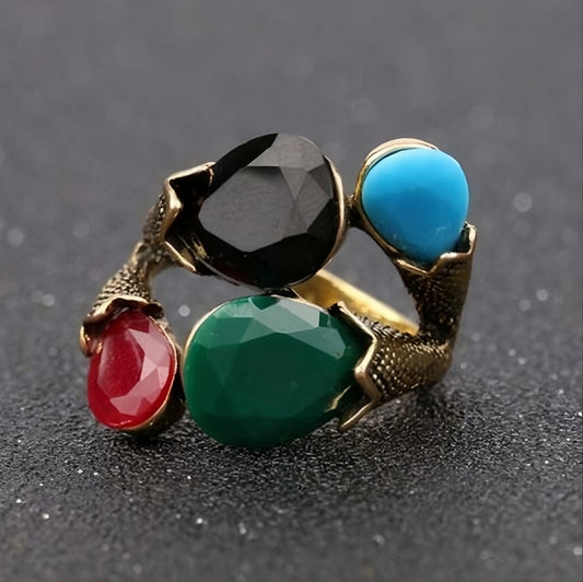 Boho Colorful Resin Vintage Turkish Antique Gold Ring