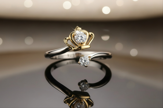 925 Sterling Silver Gold Queen Crown Open Ring