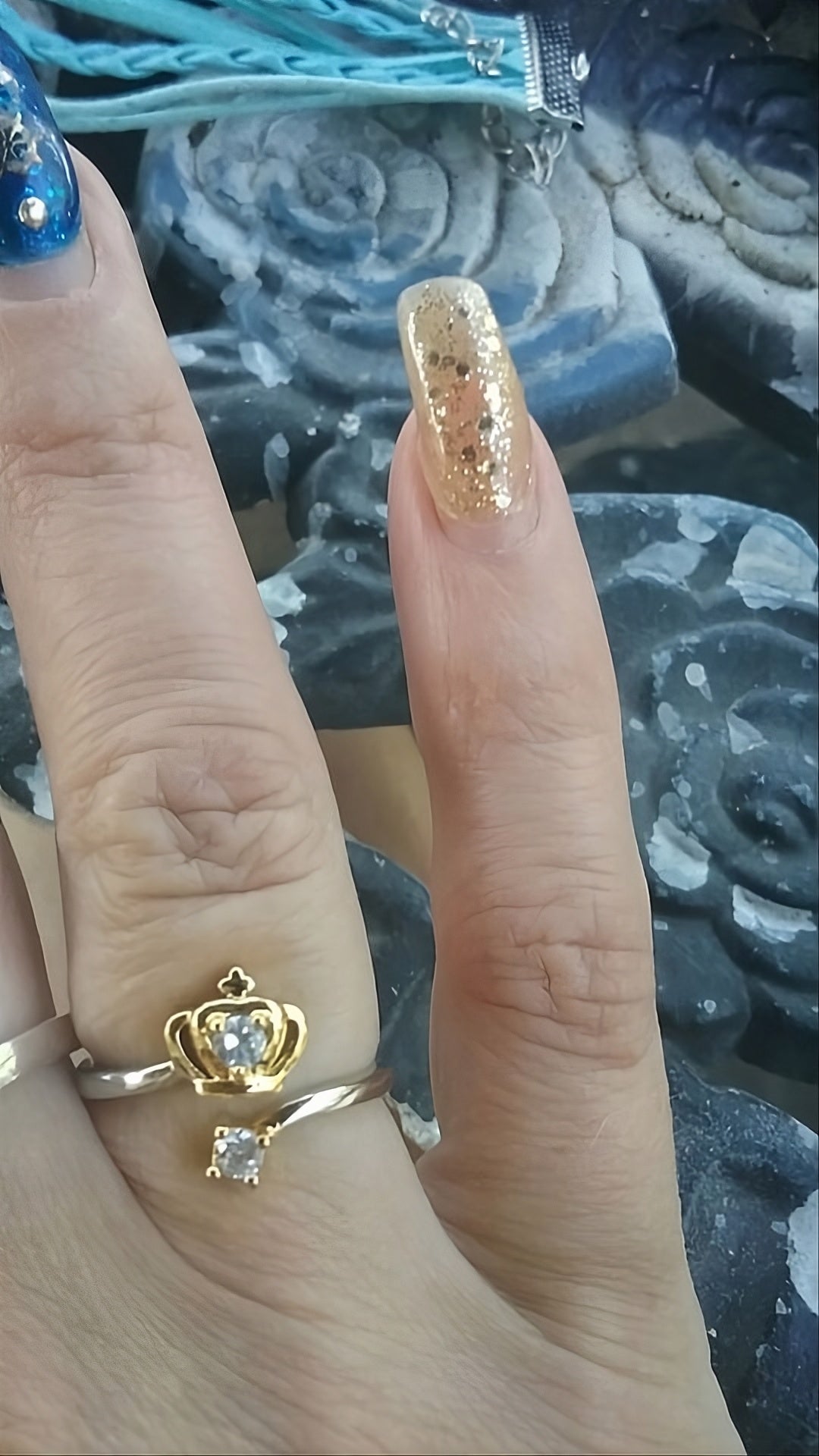 925 Sterling Silver Gold Queen Crown Open Ring