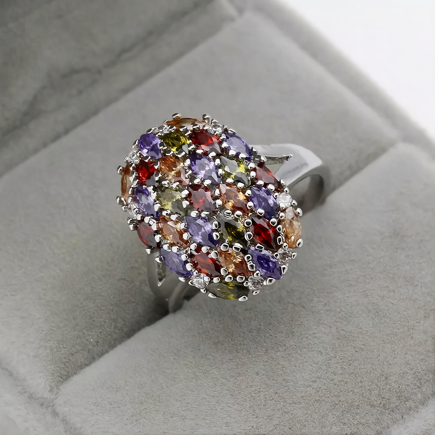 925 Sterling Silver Colorful Multi-color Garnet Topaz Ring