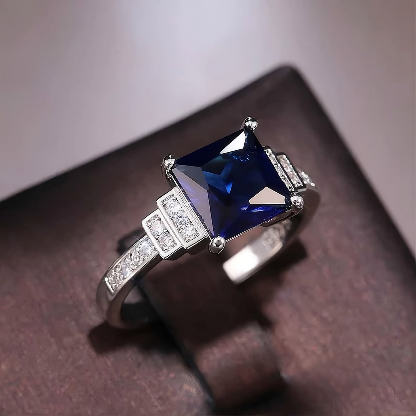 Blue Tanzanite Princess Cut 925 Sterling Silver CZ Ring