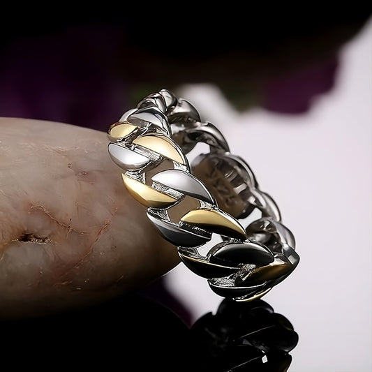 Men's S925 Silver Band 7mm Two-Tone Retro Chain Ring
