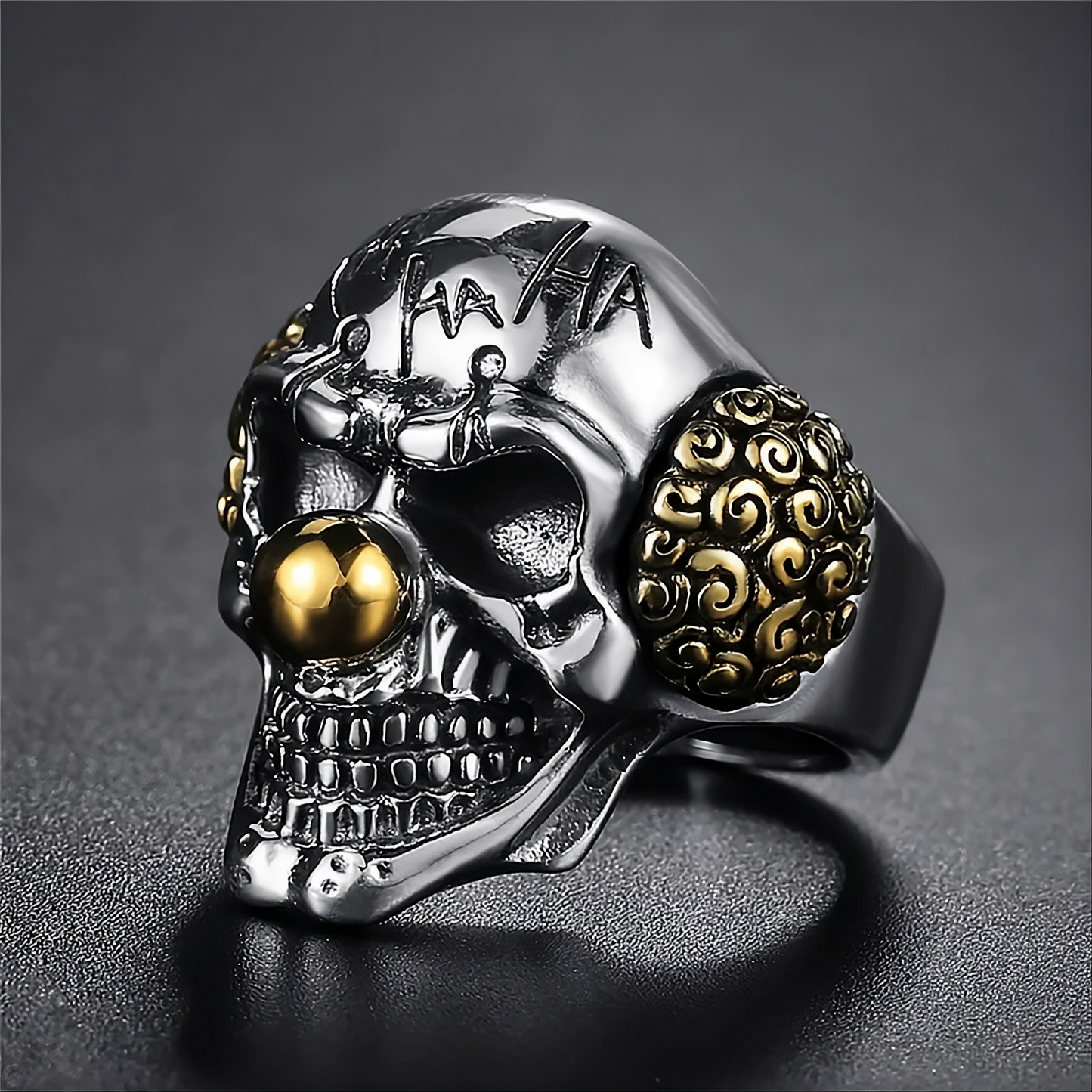 Laughing Clown Skull Head "HA HA HA" Retro Ring