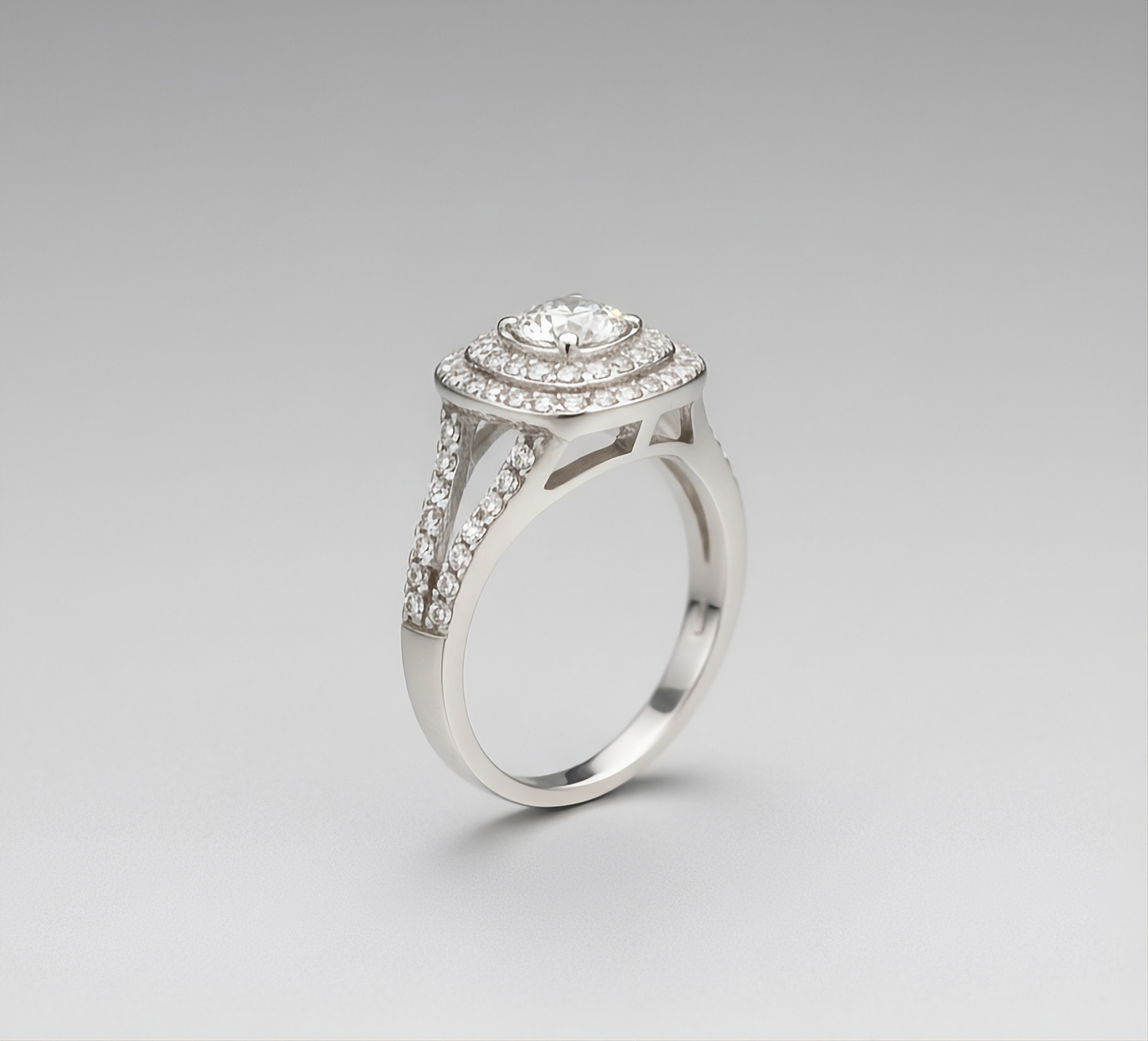 925 Sterling Silver Square Gemstones Engagement Ring