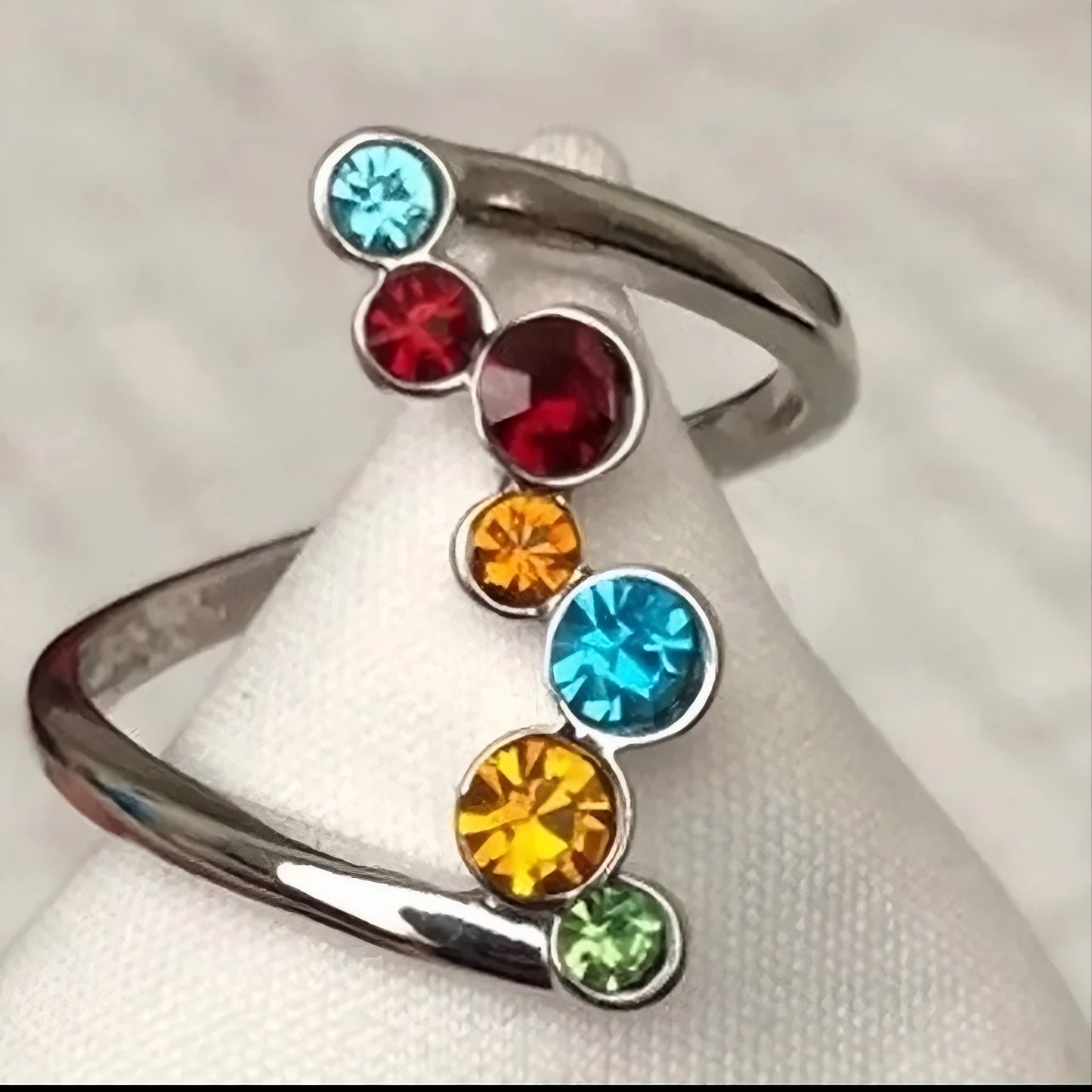 Sterling Silver Multicolor Round Gemstones Colorful Ring