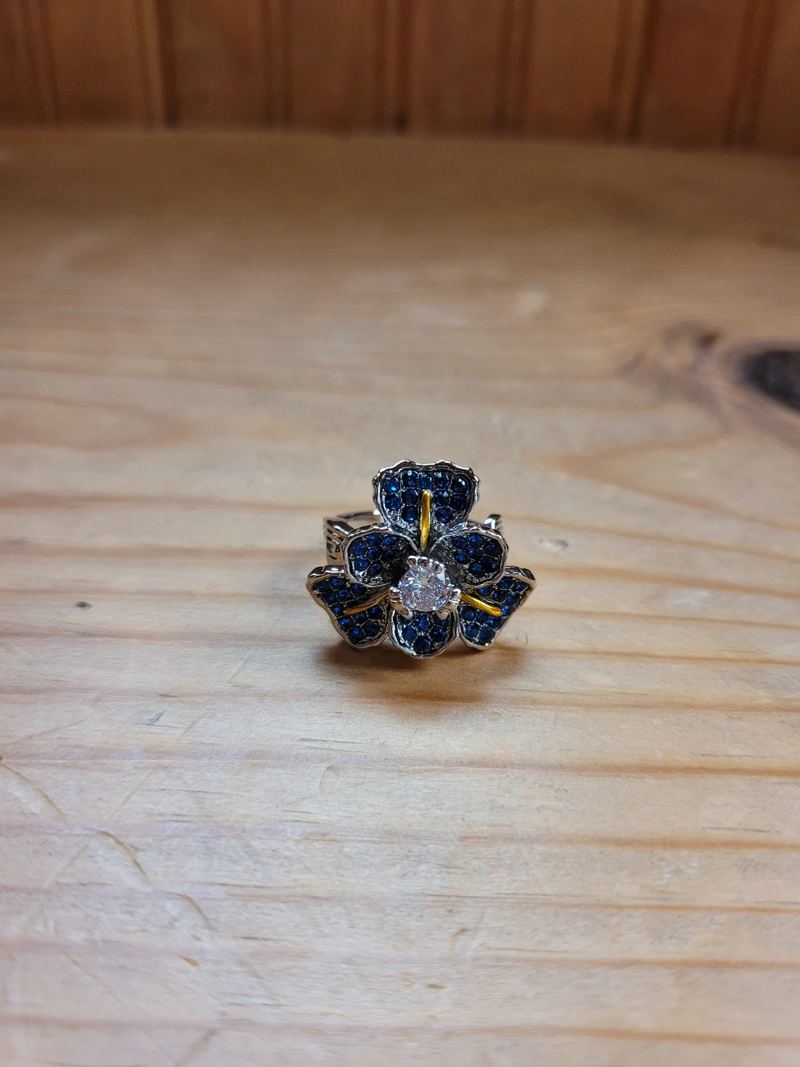 Sterling Silver Blue Iris Flower Crystals Ring