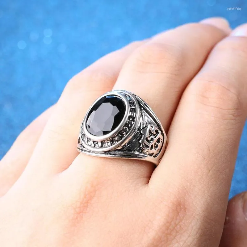 Men's Retro Black Agate Resin Antique Silver Ring