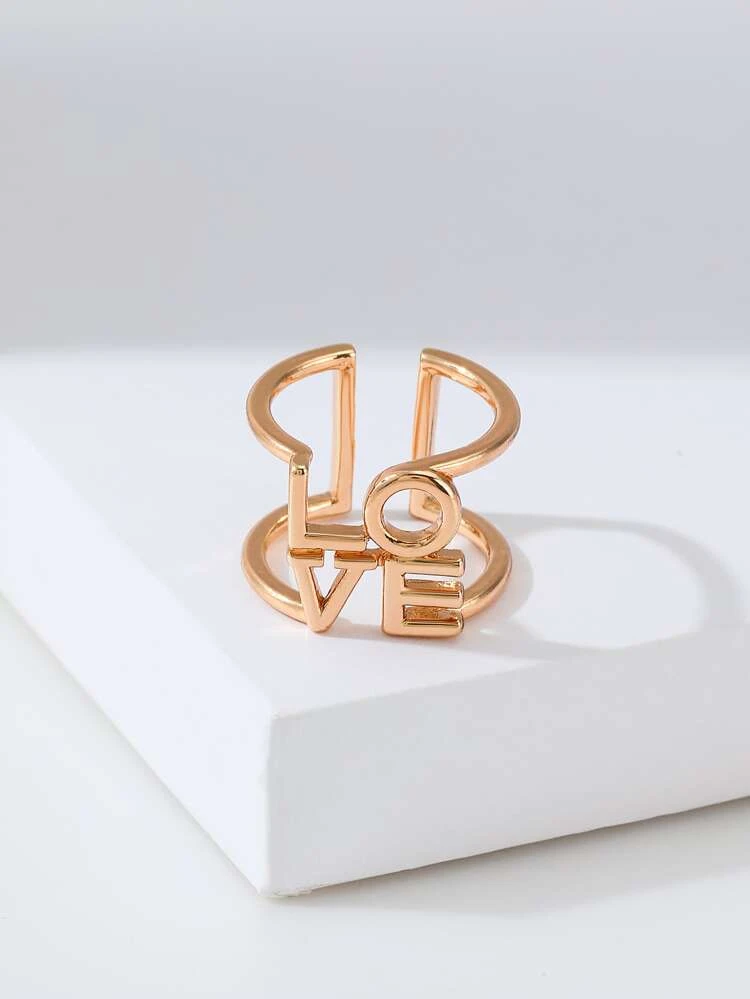 Cute LOVE Romantic Letter Open Hollow Out Gold Ring