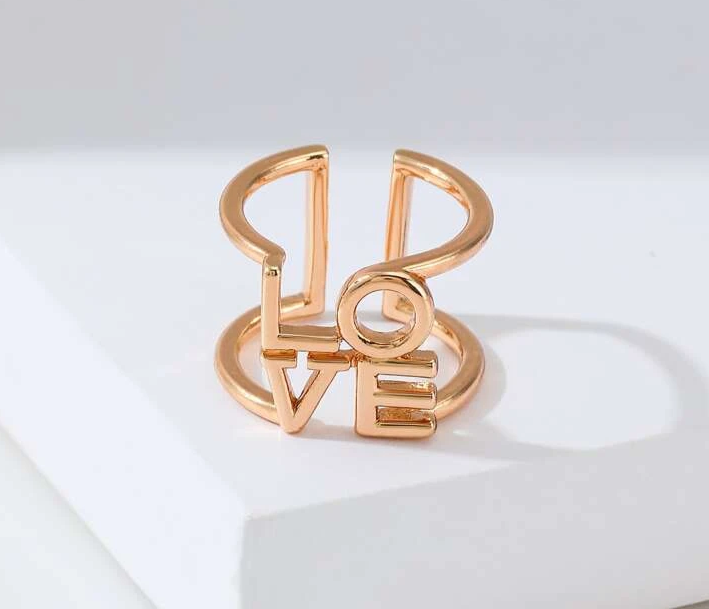 Cute LOVE Romantic Letter Open Hollow Out Gold Ring