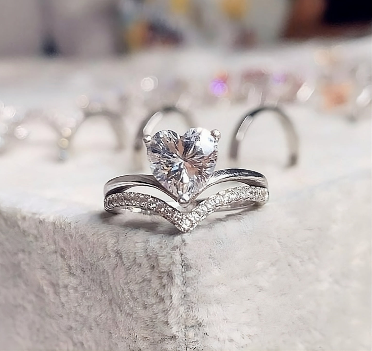 Silver CZ Cubic Zirconia Heart Ring for Women – Crystal Statement Ring