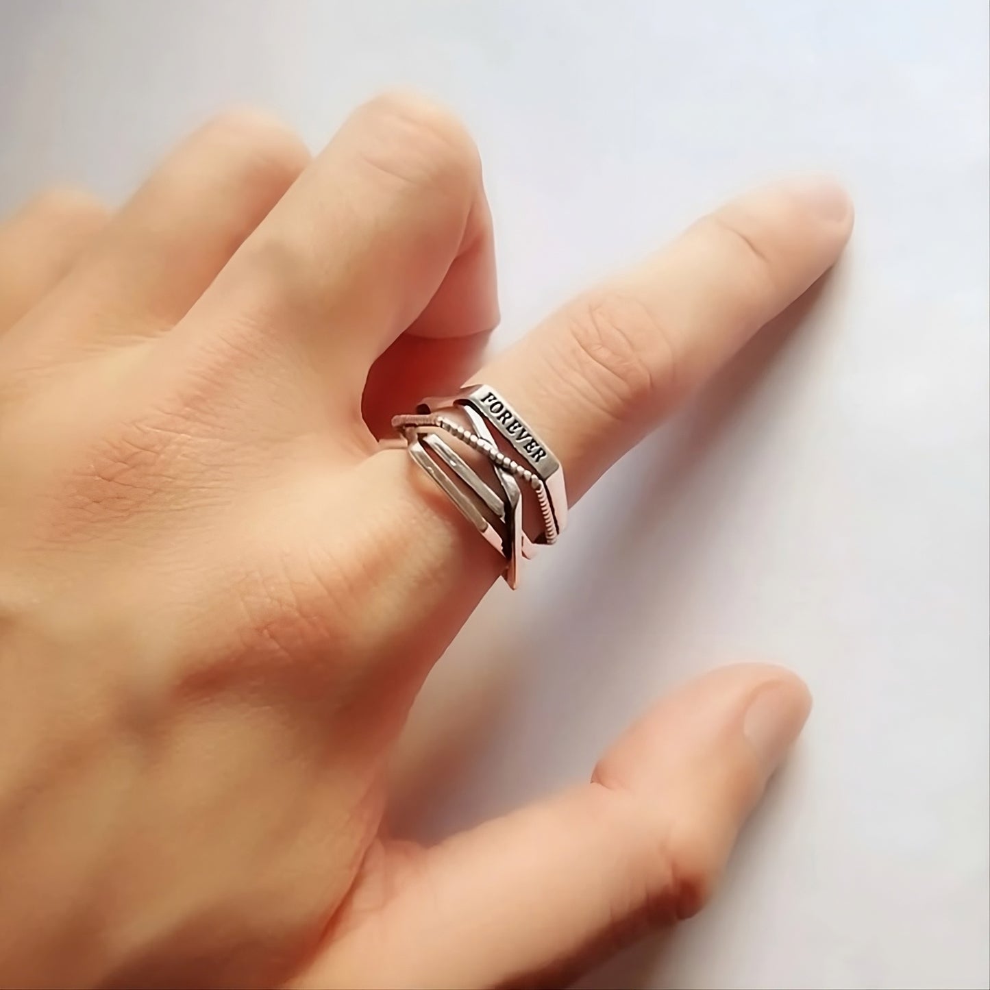 "FOREVER" Gothic Statement Ring - Adjustable Vintage Silver Aesthetic