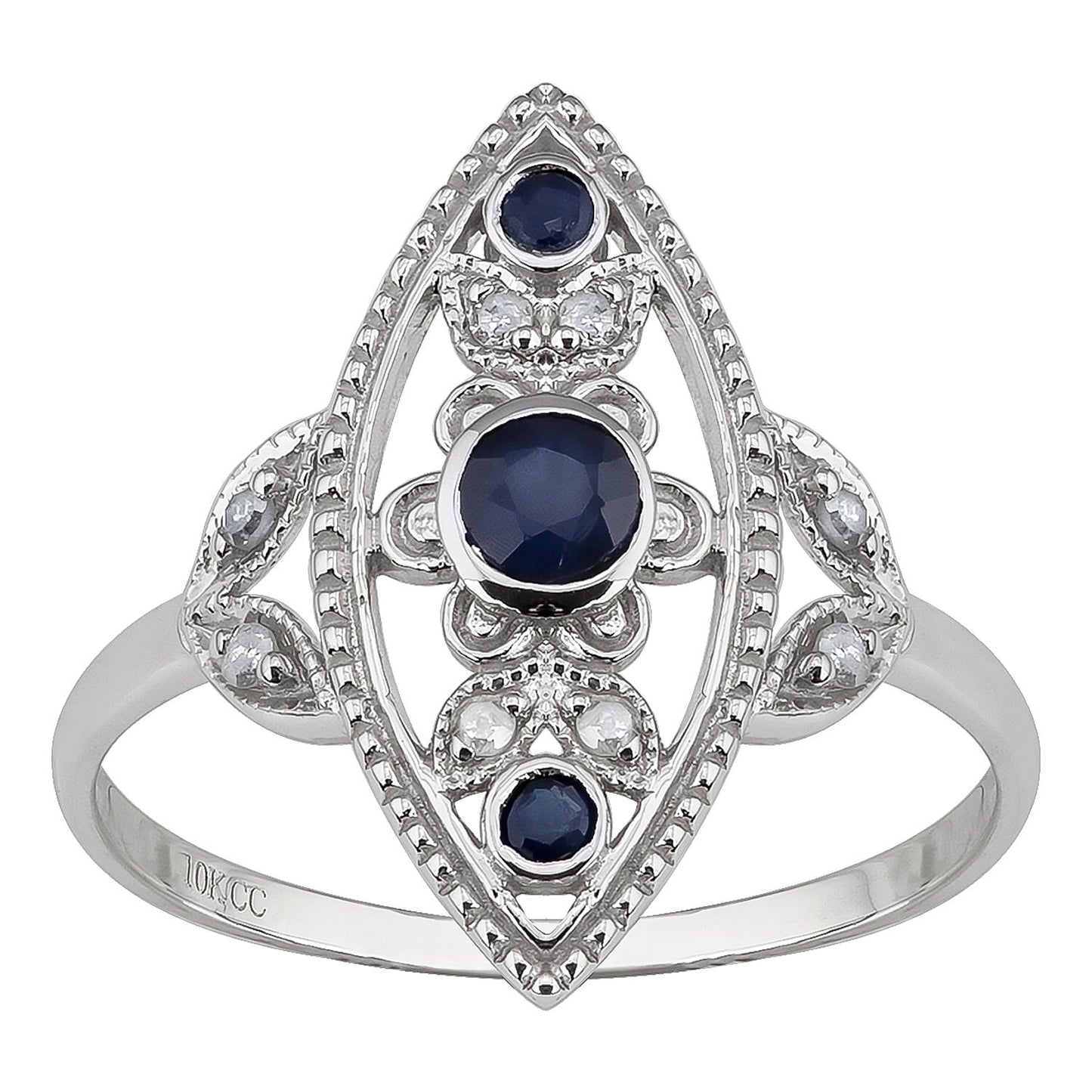 Vintage Blue Sapphire Marquise Antique Art Deco Silver Ring