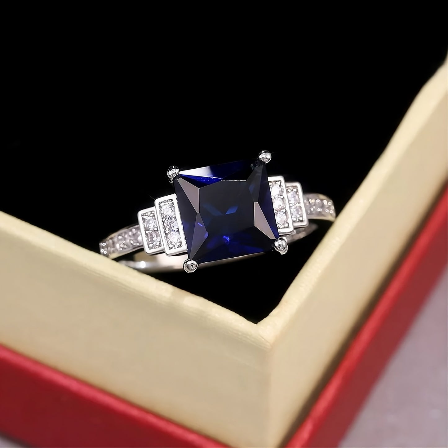 Blue Tanzanite Princess Cut 925 Sterling Silver CZ Ring