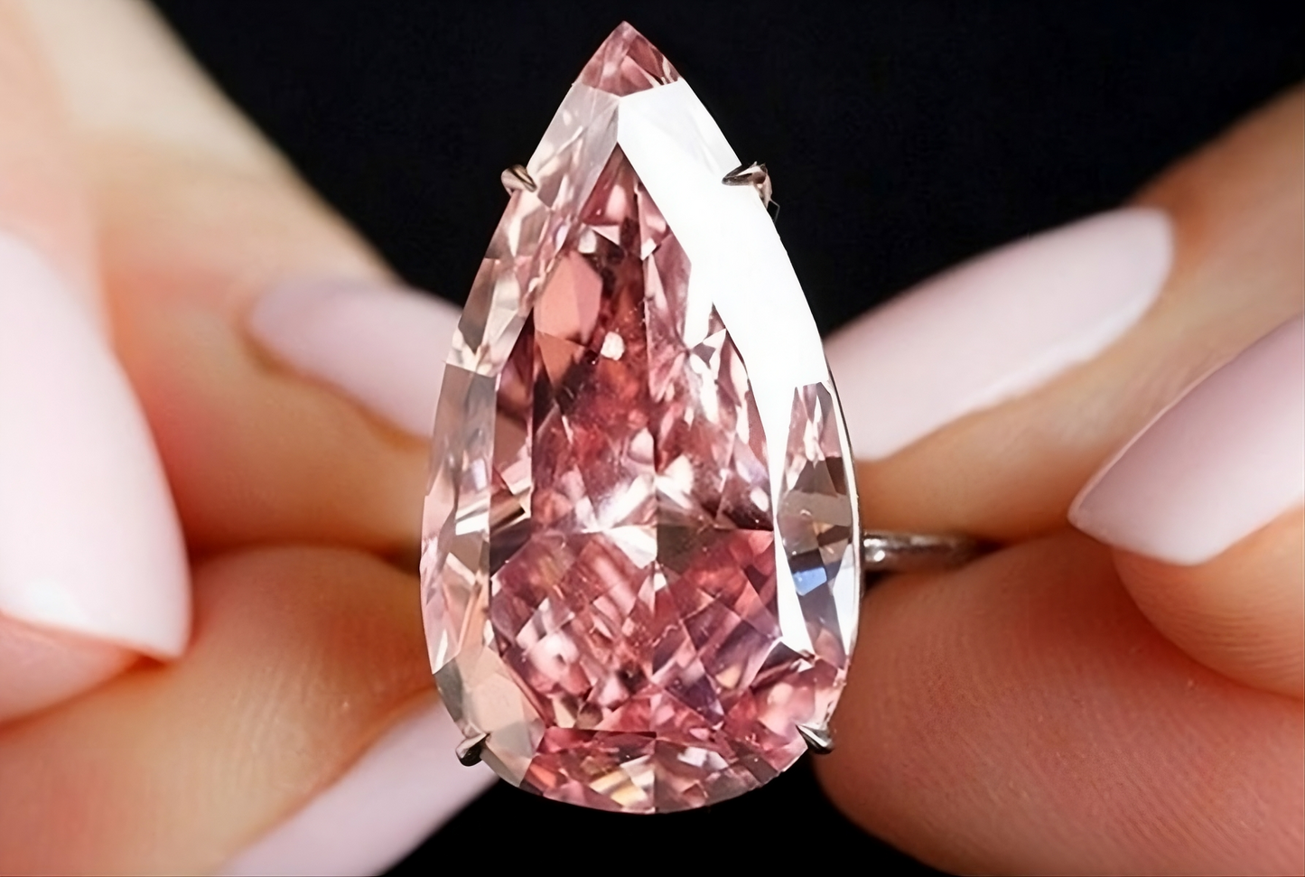 14mm Pink CZ Pear Cut Rose Gold Solitaire Teardrop Ring