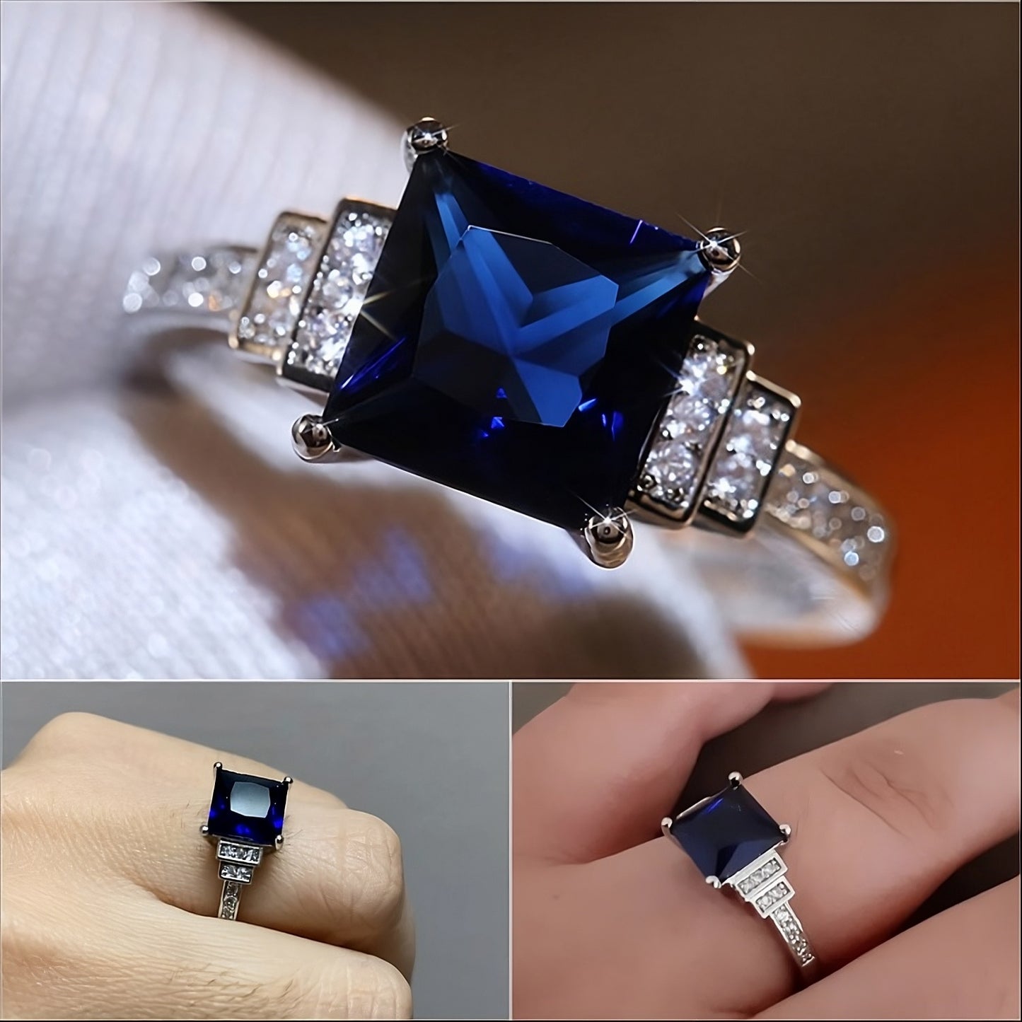 Blue Tanzanite Princess Cut 925 Sterling Silver CZ Ring