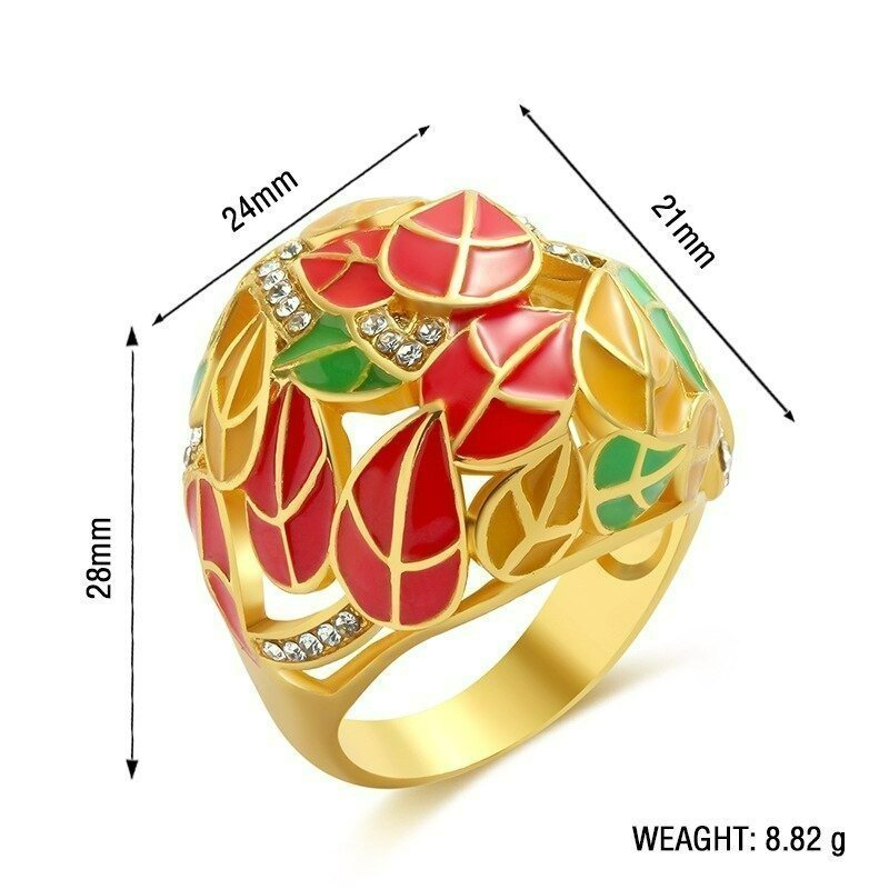 Chinese Style Hand-Painted Fall Leaves Retro Ring