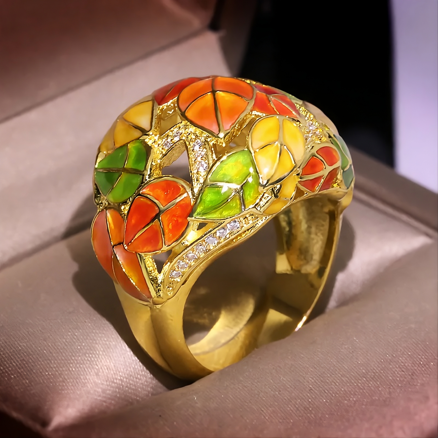 Chinese Style Hand-Painted Fall Leaves Retro Ring