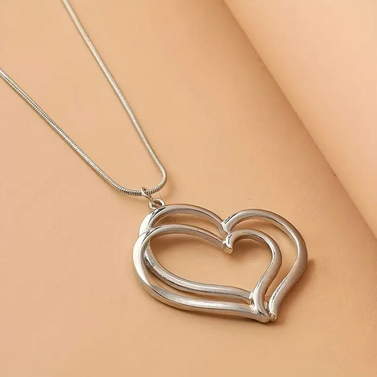 925 Sterling Silver Double Heart Necklace & Chain