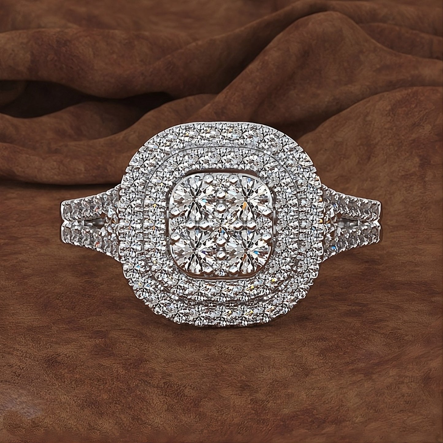 925 Sterling Silver Square Gemstones Engagement Ring