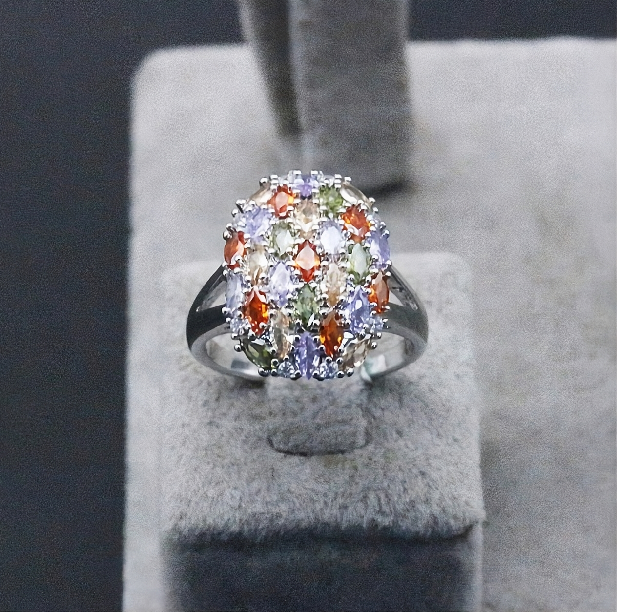 925 Sterling Silver Colorful Multi-color Garnet Topaz Ring