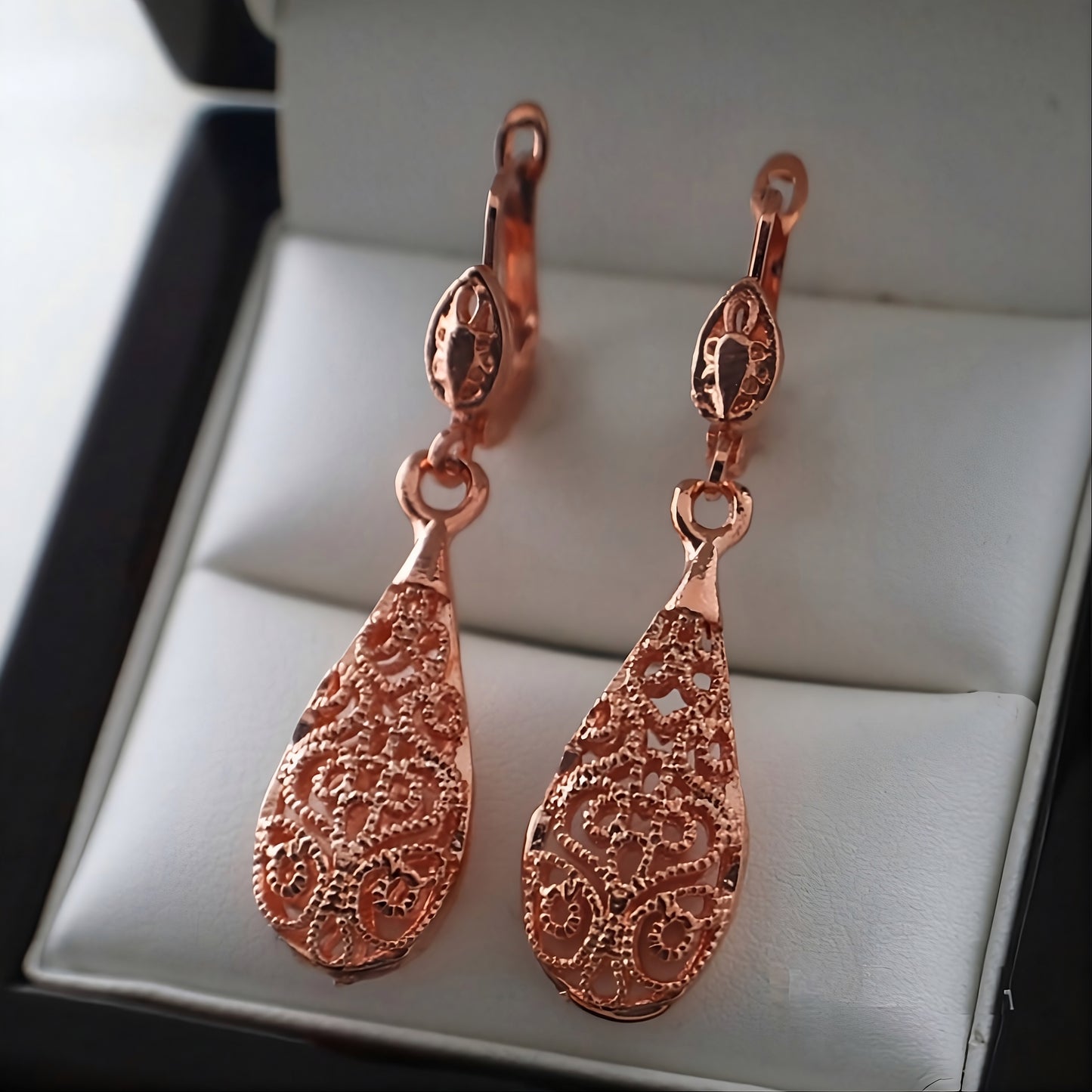 Hollow Teardrop Pear Rose Gold Earrings