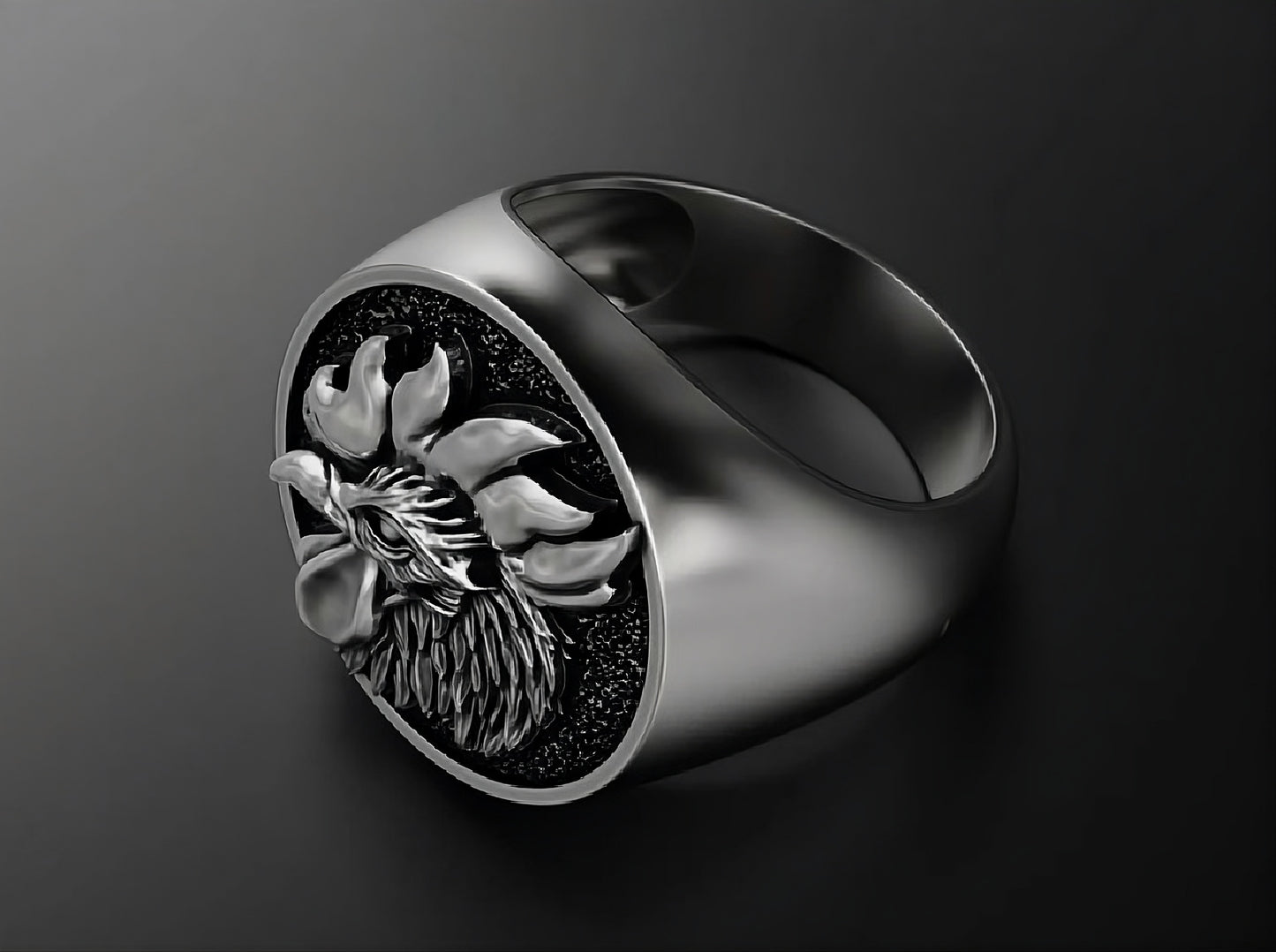 Men's 3D Engraved Rooster Domineering Silver Signet Ring
