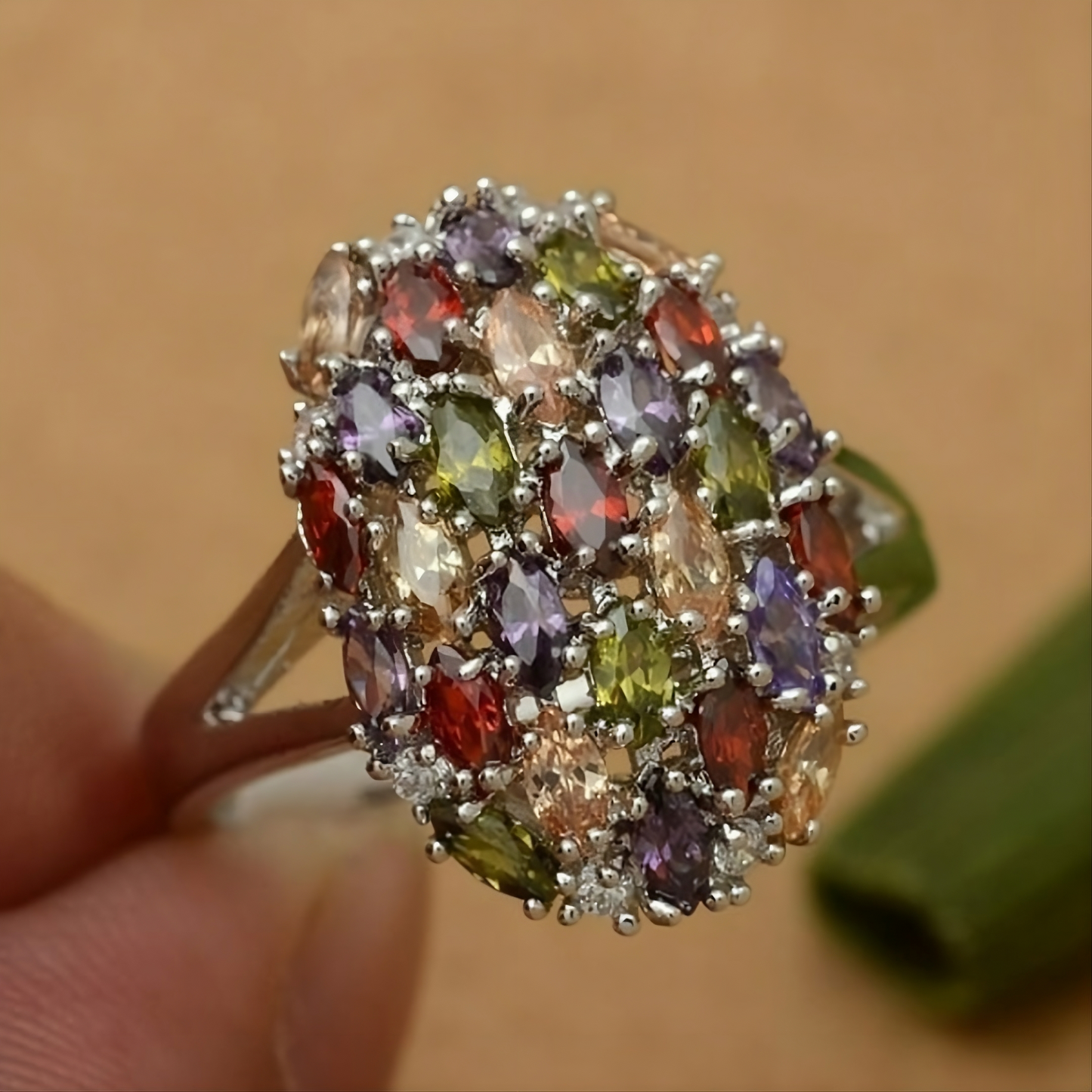 925 Sterling Silver Colorful Multi-color Garnet Topaz Ring