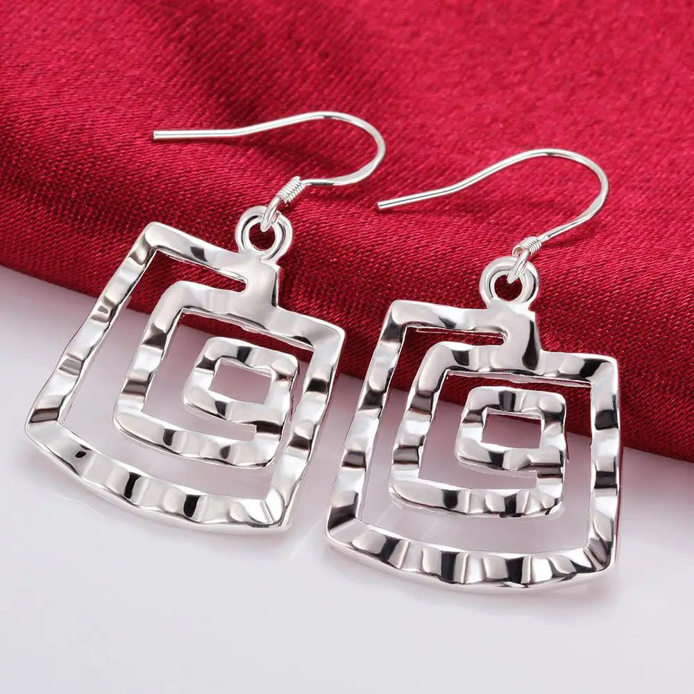 Sterling Silver Spiral Coil Link Geometric Earrings