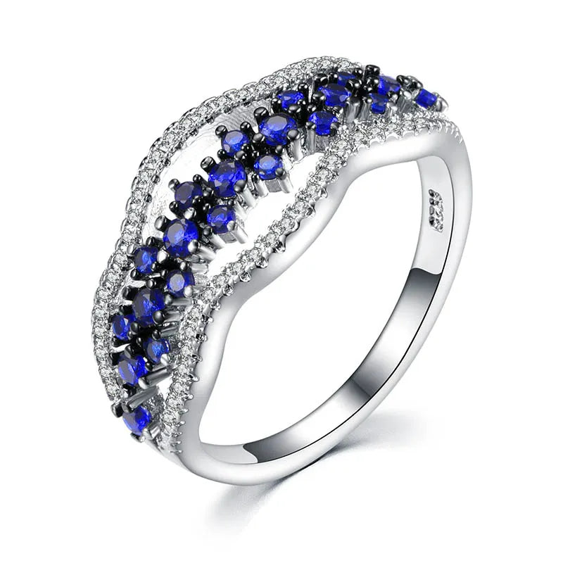 925 Sterling Silver Blue Faux Sapphire Multilayer Ring