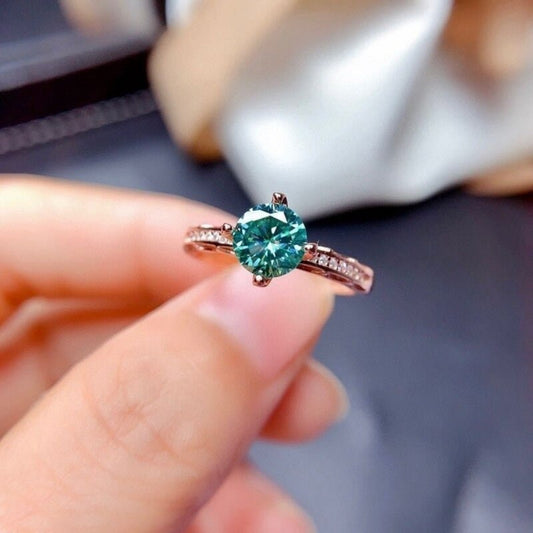1 Carat Green Moissanite PT950 Platinum Open Ring