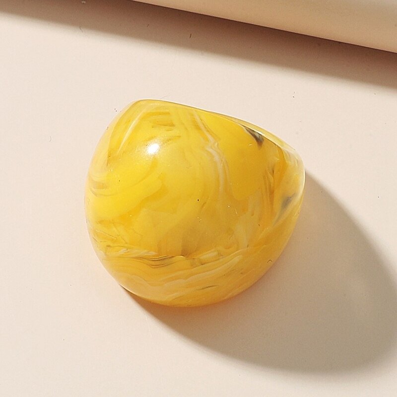 Huge Transparent Yellow Acrylic Irregular Marble Pattern Ring