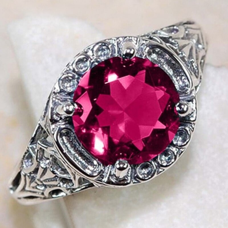 1CT Hollow Red Topaz Art Deco Vintage Silver Filigree Ring