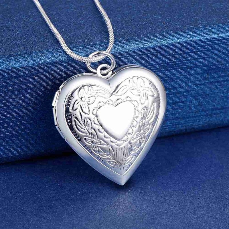 Heart Shaped Opening Locket Silver Necklace & Chain