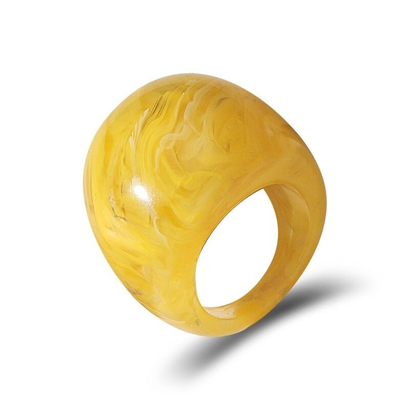 Huge Transparent Yellow Acrylic Irregular Marble Pattern Ring