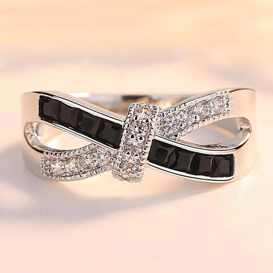 Sterling Silver Black Mini Zircon Hollow Multilayer Ring