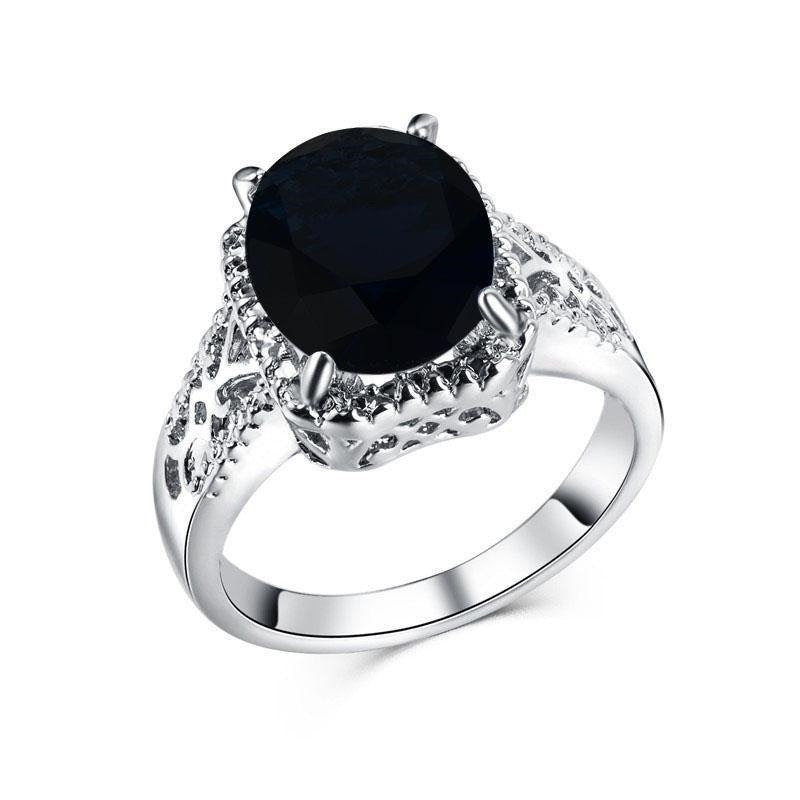 Hollow Out Oval Black Onyx Sterling Silver Ring