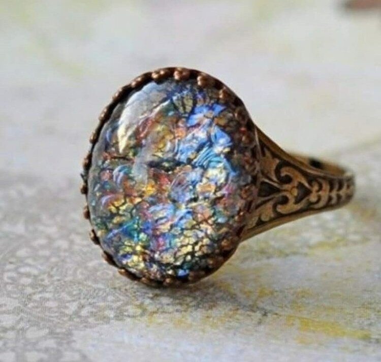 Men's Retro Blue Glass Mosaic Rose Gold Turkish Ring