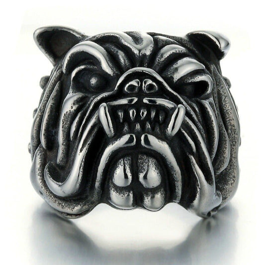 Huge Punk Bulldog Retro Animal Gothic Dog Silver Ring