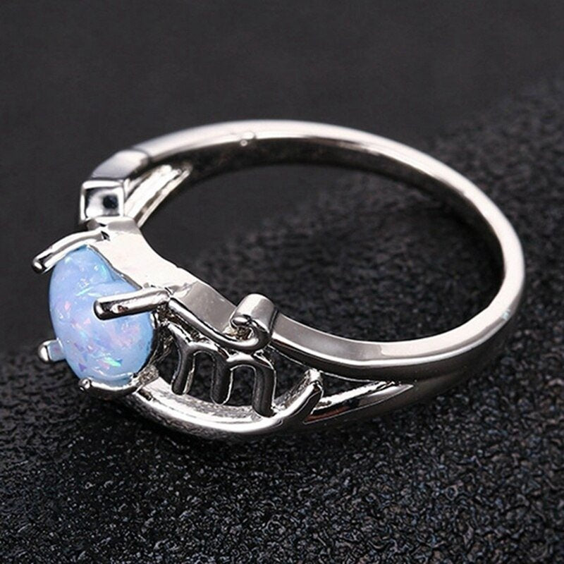 Love MOM White Opal Heart Silver Ring