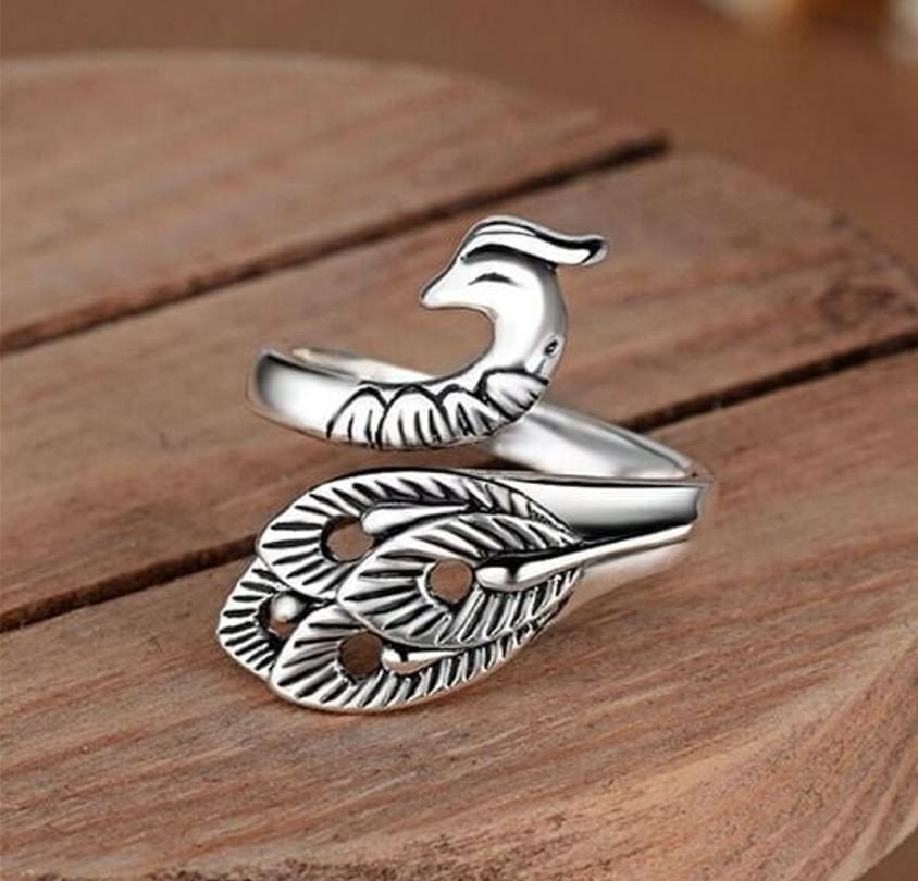 Retro Peacock Open Carved Vintage Silver Ring